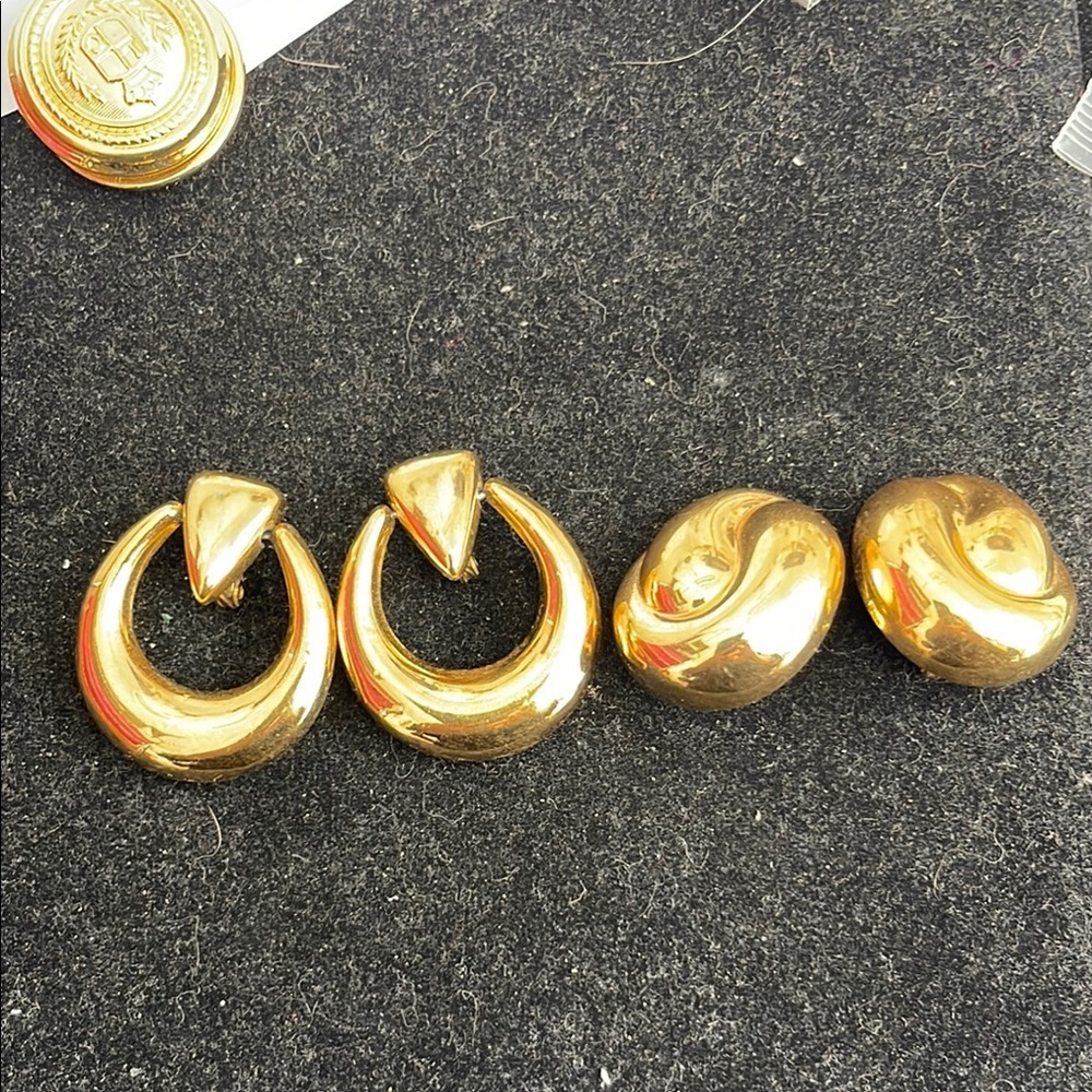 Monet 2 Pairs Bundle Gold Tone Clip On’s Earrings. MA